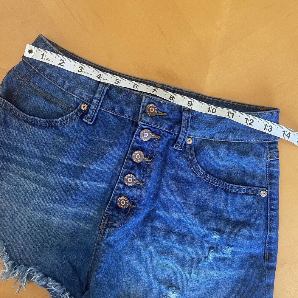 Sincerely Jules Women’s Sz 5/27 High Waist Button Fly Denim Shorts Blue Cut Off - Picture 6 of 8